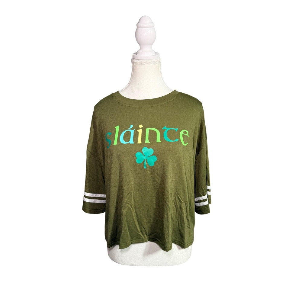 Sláinte Green Cropped Graphic Tee Irish St Patrick's Y2K XL